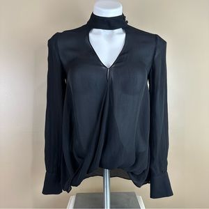 Derek Lam 10 Crosby Black Faux Wrap Draped Silk Long Sleeve Blouse 0 Whimsigoth